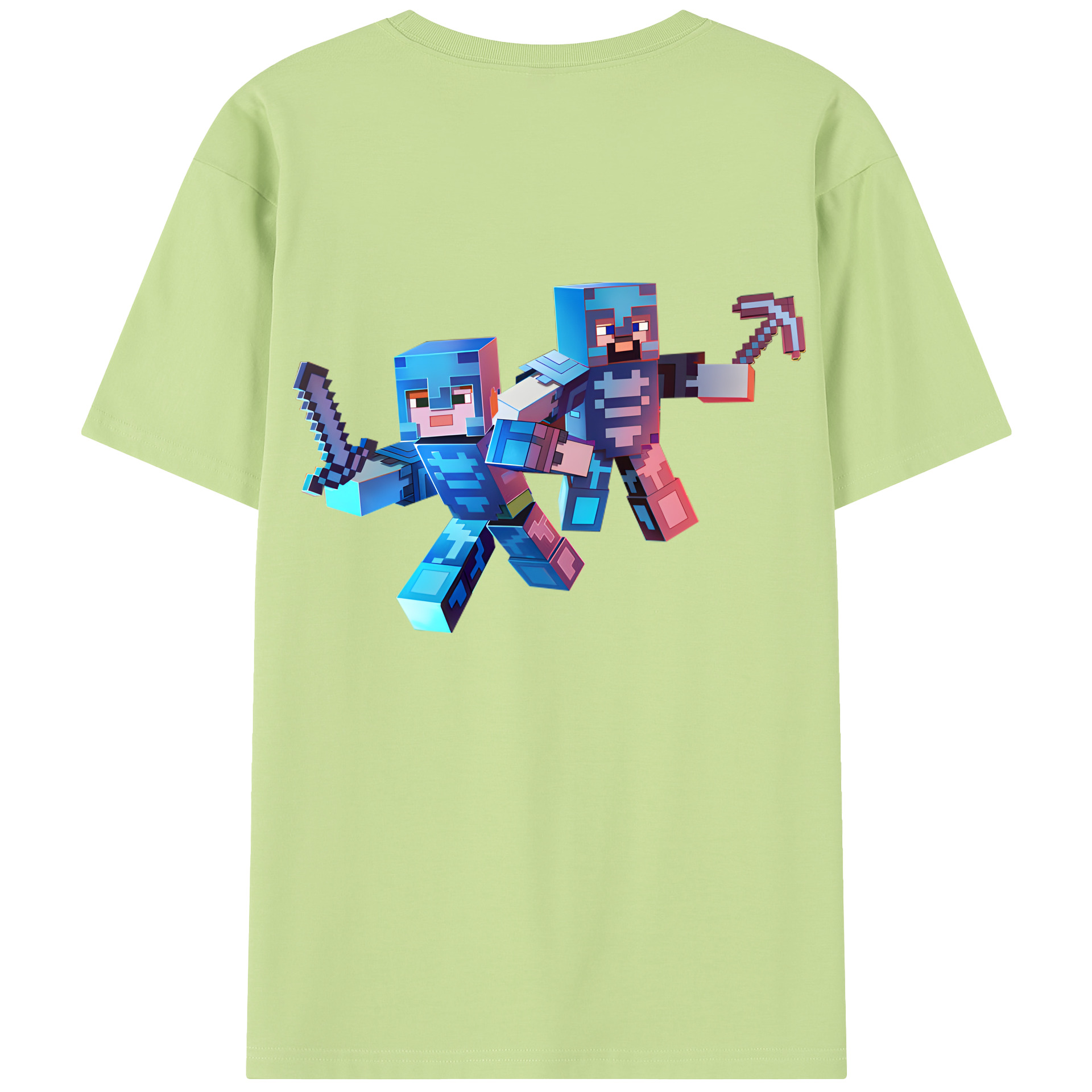 （画像用） マインクラフト ブロックの世界 Minecraft MC Block world 綿100％半袖Tシャツ（背面プリント）